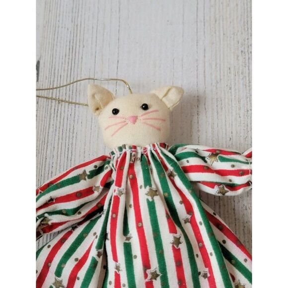 Striped pj white cat plush ornament Xmas decor - Picture 2 of 4